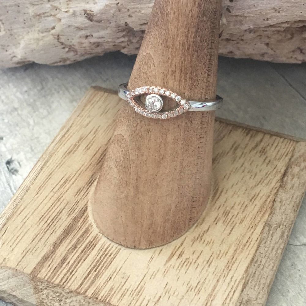 Sterling Silver Cz Evil Eye Ring Size 9